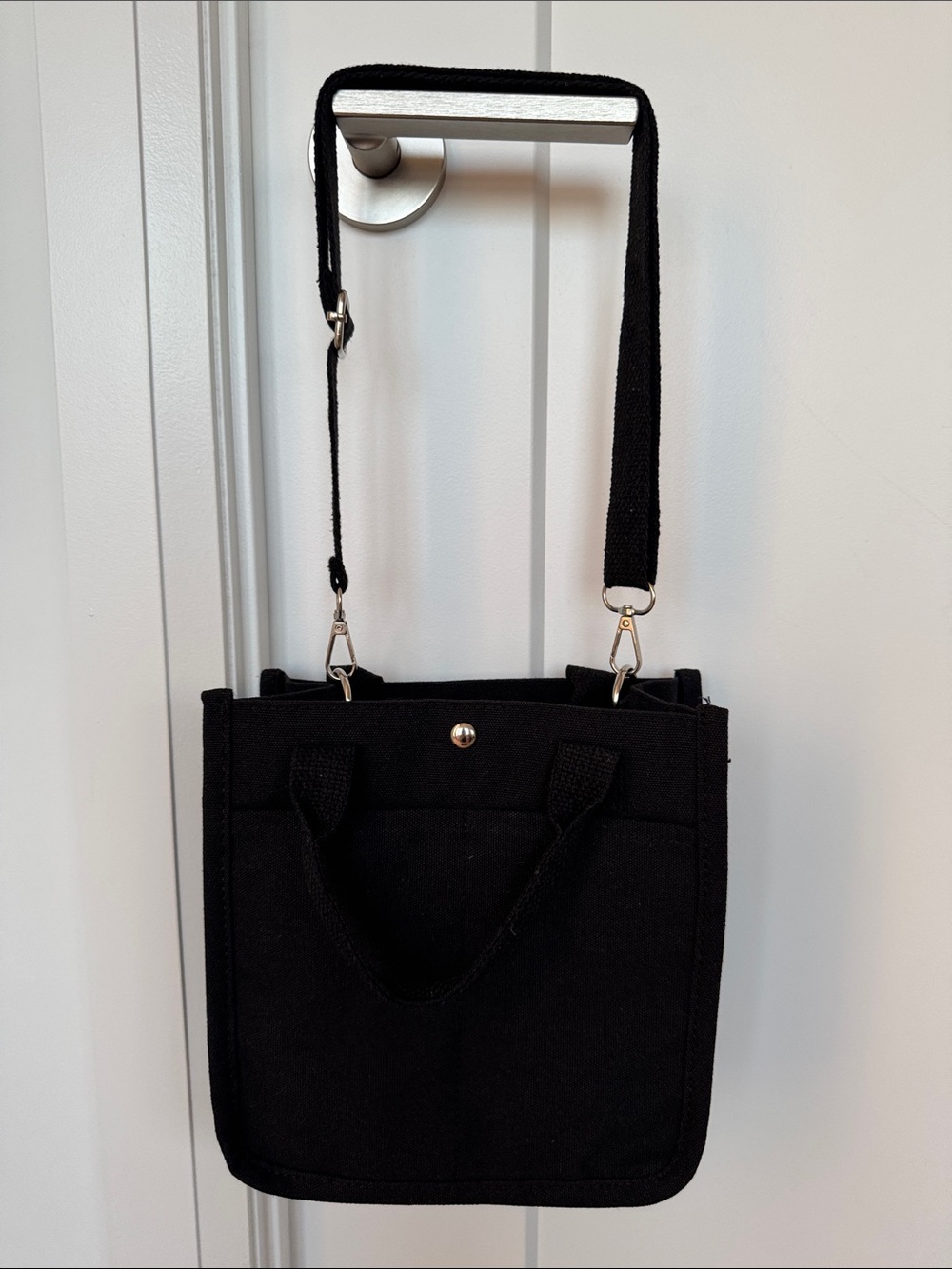 Black Canvas Tote Crossbody Bag Lunch Bag